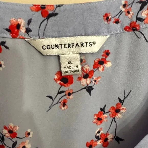 Counterparts Lilac Floral Blouse XL Ruffle Sleeve Peplum Top - Picture 7 of 8